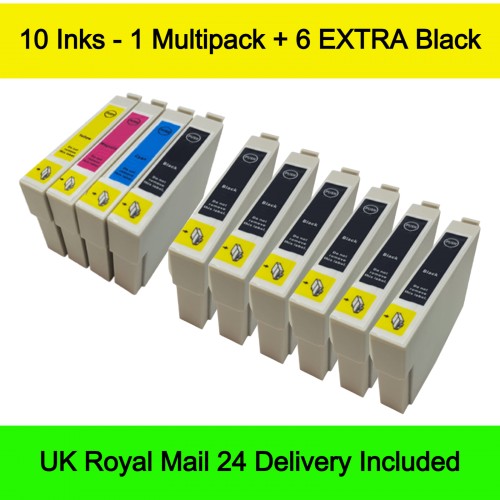 1 Multipack (BCMY) + 6 EXTRA Black - Compatible Epson T0711-4 T0715 (Cheetah) Extra High Capacity Ink Cartridges