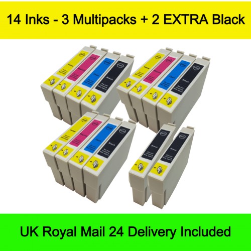 3 Multipacks (BCMY) + 2 Black - Compatible Epson T0711-4 T0715 (Cheetah) Extra High Capacity Ink Cartridges
