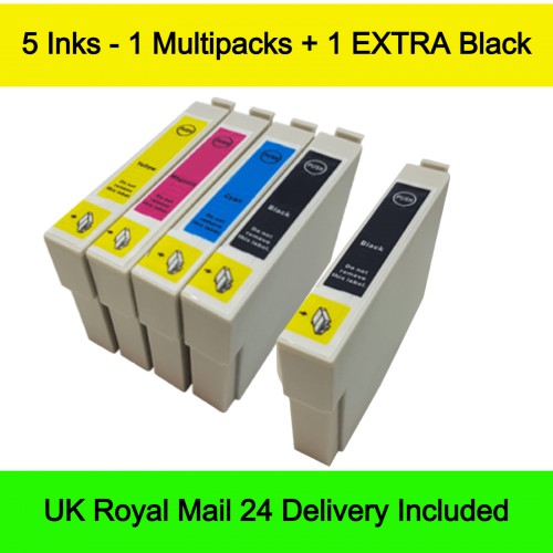 1 Multipack (BCMY) + 1 EXTRA Black - Compatible Epson T0711-4 T0715 (Cheetah) Extra High Capacity Ink Cartridges