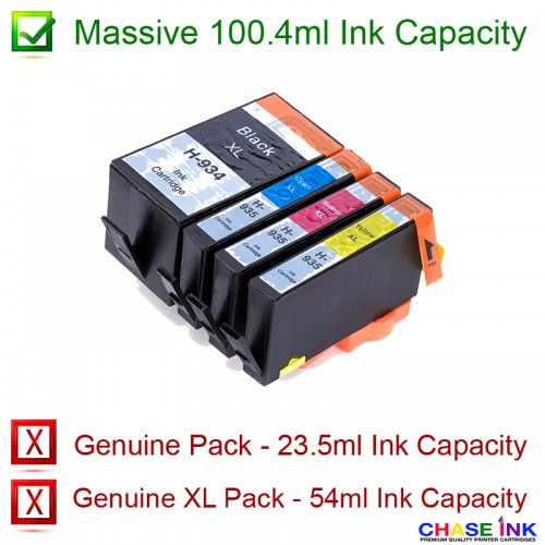 hp 934xl 935xl high yield black /cyan/magenta/yellow 4-pack compatible ink cartridges
