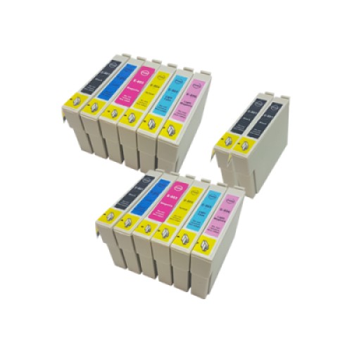 14 Inks - Compatible Epson T0807 (T0801-T0806) Ink Cartridge 2 Multipacks + 2 EXTRA Black BK/C/M/Y/LC/LM