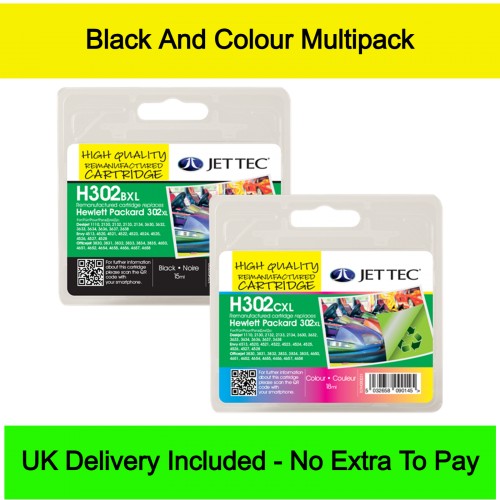Jettec Remanufactured HP 302XL Black/Tri-color - High Yield Ink Cartridges 2-Pack (33ml)