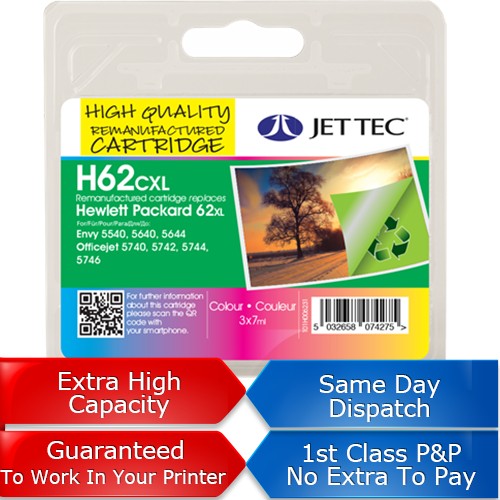 Jettec Remanufactured HP 62XL High Yield Colour Ink Cartridge (21ml) 