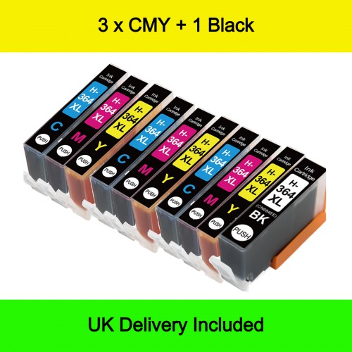 10 Ink Pack - Compatible HP 364XL High Capacity Ink Cartridges -  3 X CMY + 1 Black