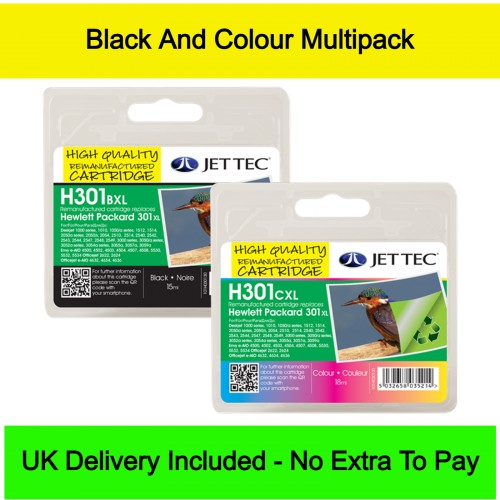 Jettec Recycled HP 301XL Extra High Capacity Combo Pack Ink Cartridges (33ml)