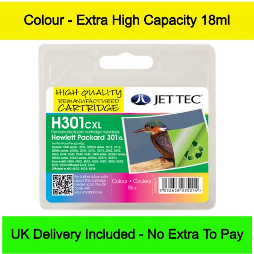 Jettec Remanufactured HP 301XL High Capacity Colour Ink Cartridge