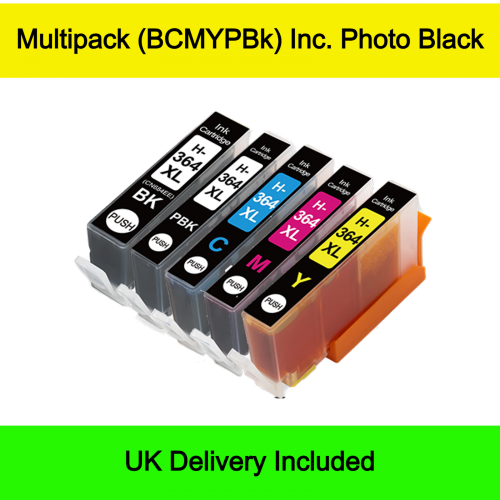 5 Ink Pack - Compatible HP 364XL High Capacity Ink Cartridges - Multipack inc. Photo Black (BCMYPbk)