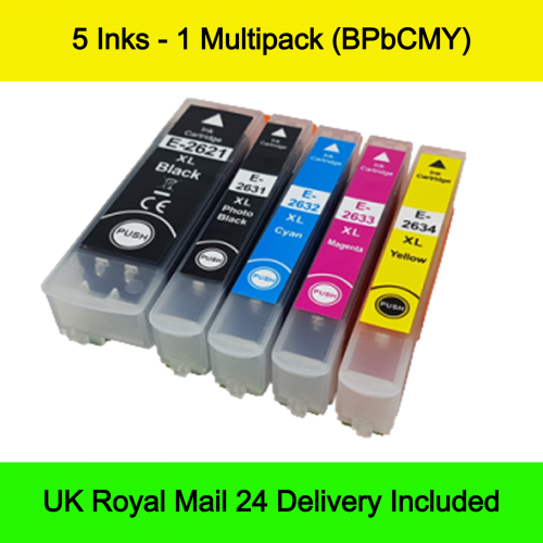 Compatible Epson 26XL Multipack Ink Cartridges (5 Pack) BK/C/M/Y/PB