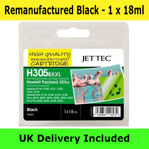 Jettec Remanufactured HP 305XXL High Capacity Black Ink Cartridge (18ml)