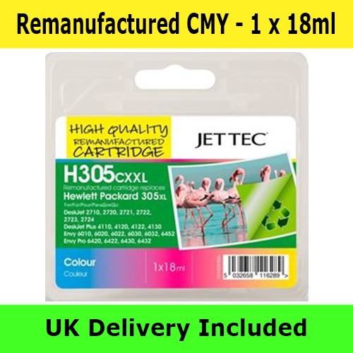 Jettec HP 305XL Color 3YM63AE - High Yield Remanufactured Ink Cartridge