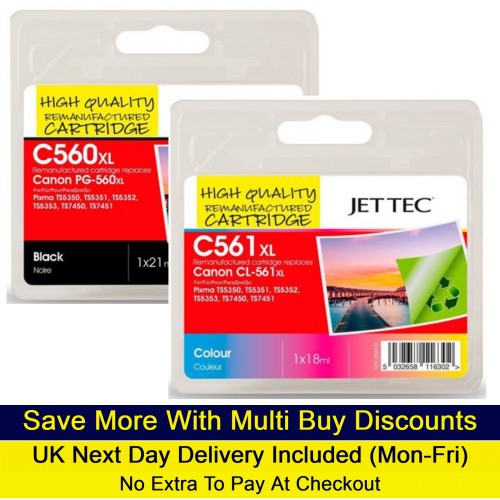 Jettec Remanufactured Canon PG-560XL/CL-561XL High Yield Ink Cartridge Multipack