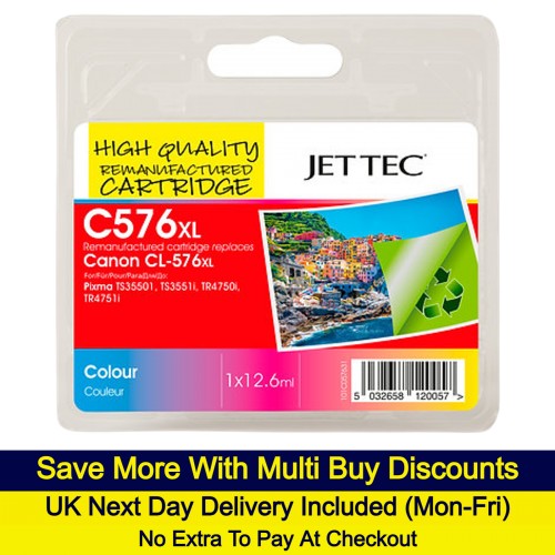 Jettec Remanufactured Canon CL-576XL Colour High Yield Ink Cartridge Multipack