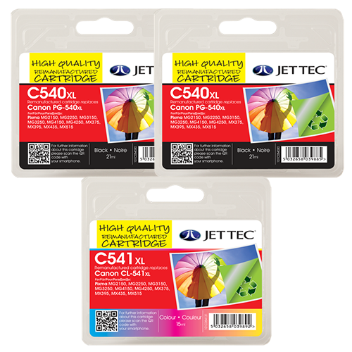 Remanufactured Canon PG-540XL/CL-541XL High Yield Ink Cartridge 3 Pack